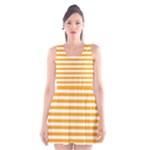 Horizontal Stripes - White and Dark Tangerine Orange Scoop Neck Skater Dress