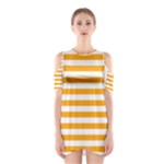 Horizontal Stripes - White and Dark Tangerine Orange Women s Cutout Shoulder Dress