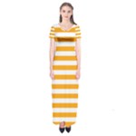 Horizontal Stripes - White and Dark Tangerine Orange Short Sleeve Maxi Dress