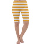 Horizontal Stripes - White and Dark Tangerine Orange Cropped Leggings