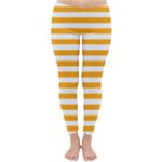 Horizontal Stripes - White and Dark Tangerine Orange Winter Leggings