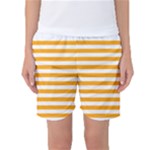 Horizontal Stripes - White and Dark Tangerine Orange Women s Basketball Shorts