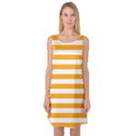 Horizontal Stripes - White and Dark Tangerine Orange Sleeveless Satin Nightdress