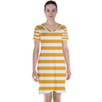 Horizontal Stripes - White and Dark Tangerine Orange Short Sleeve Nightdress