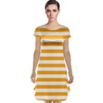 Horizontal Stripes - White and Dark Tangerine Orange Cap Sleeve Nightdress