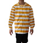 Horizontal Stripes - White and Dark Tangerine Orange Hooded Wind Breaker (Kids)