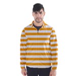 Horizontal Stripes - White and Dark Tangerine Orange Wind Breaker (Men)