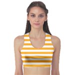 Horizontal Stripes - White and Dark Tangerine Orange Women s Sports Bra
