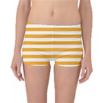 Horizontal Stripes - White and Dark Tangerine Orange Boyleg Bikini Bottoms