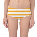 Horizontal Stripes - White and Dark Tangerine Orange Mid-Waist Bikini Bottoms
