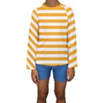 Horizontal Stripes - White and Dark Tangerine Orange Kid s Long Sleeve Swimwear