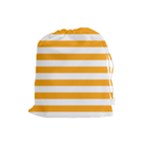 Horizontal Stripes - White and Dark Tangerine Orange Drawstring Pouch (L)