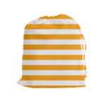 Horizontal Stripes - White and Dark Tangerine Orange Drawstring Pouch (XL)