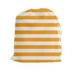 Horizontal Stripes - White and Dark Tangerine Orange Drawstring Pouch (XXl)