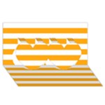 Horizontal Stripes - White and Dark Tangerine Orange Twin Hearts 3D Greeting Card (8x4)