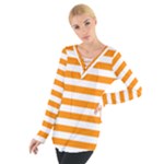 Horizontal Stripes - White and Dark Orange Women s Tie Up Tee