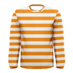 Horizontal Stripes - White and Dark Orange Men s Long Sleeve T-shirt