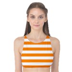 Horizontal Stripes - White and Dark Orange Tank Bikini Top