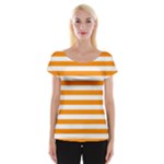 Horizontal Stripes - White and Dark Orange Women s Cap Sleeve Top