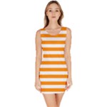 Horizontal Stripes - White and Dark Orange Bodycon Dress