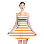 Horizontal Stripes - White and Dark Orange Reversible Skater Dress
