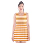 Horizontal Stripes - White and Dark Orange Scoop Neck Skater Dress