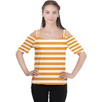 Horizontal Stripes - White and Dark Orange Women s Cutout Shoulder Tee