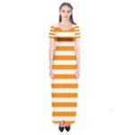 Horizontal Stripes - White and Dark Orange Short Sleeve Maxi Dress