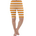 Horizontal Stripes - White and Dark Orange Cropped Leggings