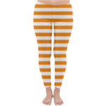 Horizontal Stripes - White and Dark Orange Winter Leggings