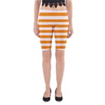 Horizontal Stripes - White and Dark Orange Yoga Cropped Leggings