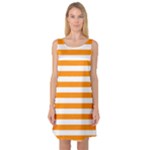 Horizontal Stripes - White and Dark Orange Sleeveless Satin Nightdress