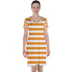 Horizontal Stripes - White and Dark Orange Short Sleeve Nightdress