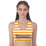 Horizontal Stripes - White and Dark Orange Women s Sports Bra