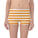 Horizontal Stripes - White and Dark Orange Boyleg Bikini Bottoms