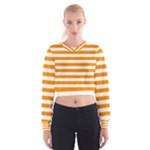 Horizontal Stripes - White and Dark Orange Women s Cropped Sweatshirt