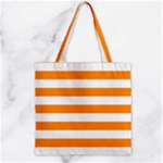 Horizontal Stripes - White and Dark Orange Zipper Grocery Tote Bag