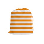 Horizontal Stripes - White and Dark Orange Drawstring Pouch (L)