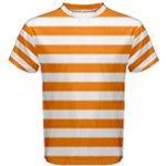 Horizontal Stripes - White and Orange Men s Cotton Tee