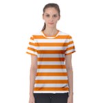Horizontal Stripes - White and Orange Women s Sport Mesh Tee