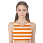 Horizontal Stripes - White and Orange Tank Bikini Top