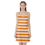 Horizontal Stripes - White and Orange Satin Night Slip