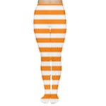 Horizontal Stripes - White and Orange Women s Tights