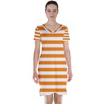 Horizontal Stripes - White and Orange Short Sleeve Nightdress
