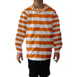 Horizontal Stripes - White and Orange Hooded Wind Breaker (Kids)