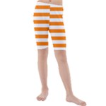 Horizontal Stripes - White and Orange Kid s Mid Length Swim Shorts