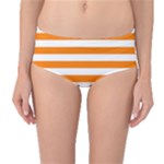 Horizontal Stripes - White and Orange Mid-Waist Bikini Bottoms