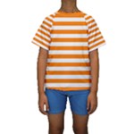Horizontal Stripes - White and Orange Kid s Short Sleeve Swimwear