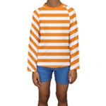 Horizontal Stripes - White and Orange Kid s Long Sleeve Swimwear