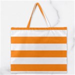 Horizontal Stripes - White and Orange Zipper Large Tote Bag